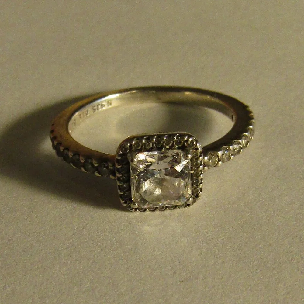 Quality PANDORA Sparking White Stone Ring S925 ALE Sterling Silver Size 7